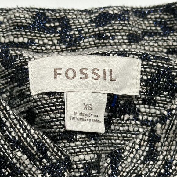 Fossil Women Size XS Arlene Blazer Bomber Jacket Full Zip Pockets Metallic - Picture 4 of 11